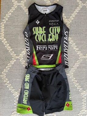 Capo Surf City Cyclery Triathlon Suit - Black & Lime Green